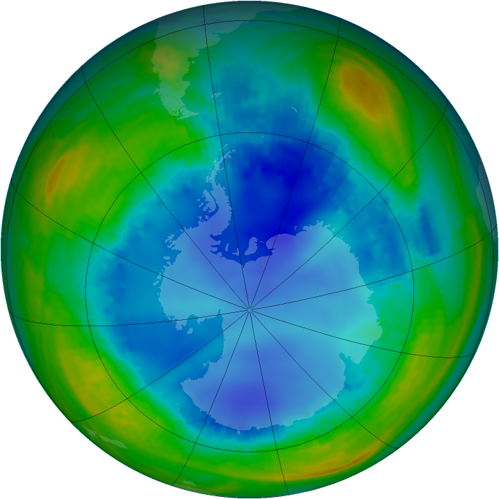Antarctic ozone map for 05 August 2001
